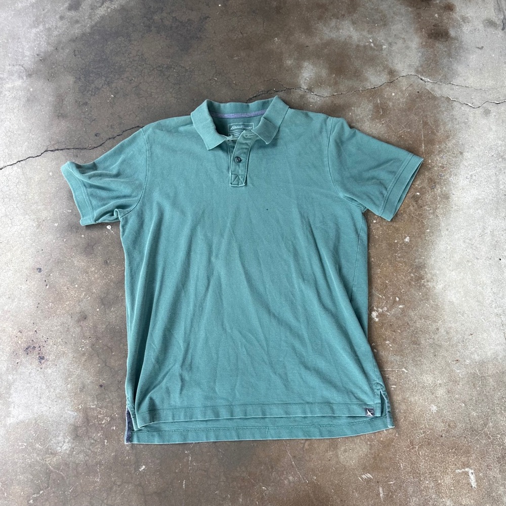 Eddie Bauer Polo Shirt Mens L Tall Green Excellent Short Sleeve Outdoor Pique